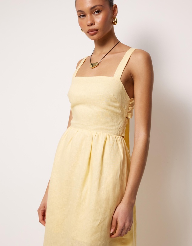 AERE - Raina Tie Back Linen Midi Dress