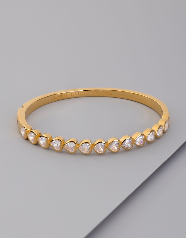 Wanderlust + Co - Heart Bezel 14K Gold Vermeil Bangle