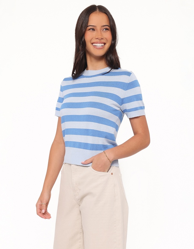 Petal & Pup - Joss Cropped Knitted Tee - Blue Stripe