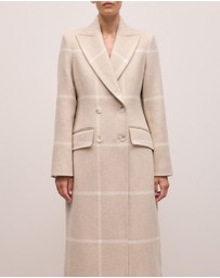 Trenery - Italian Wool Blend Check Coat in Stone