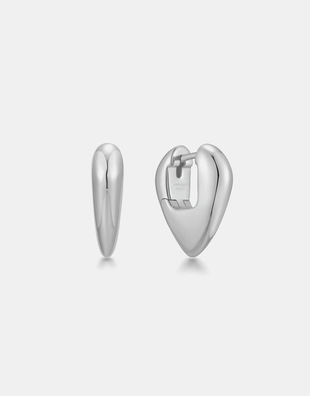 Ania Haie - Ania Haie Silver Puffy Shield Huggie Hoop Earrings