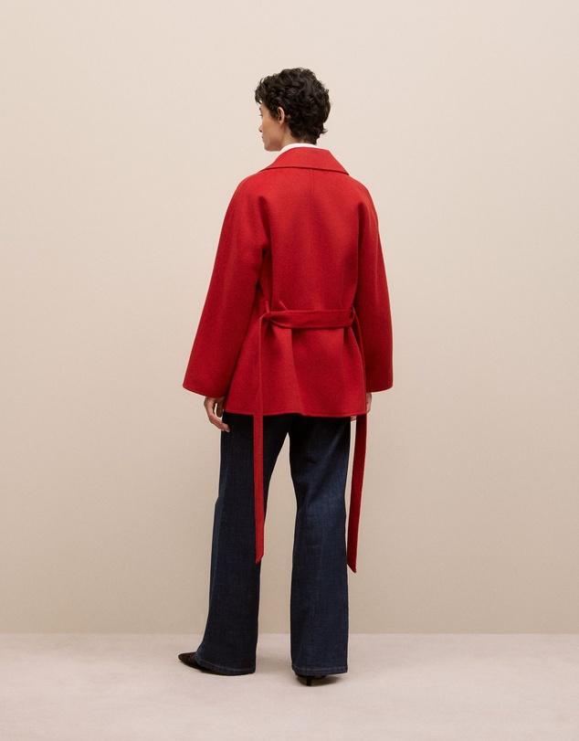 Trenery - Double Faced Wool Short Wrap Coat in Fire Red