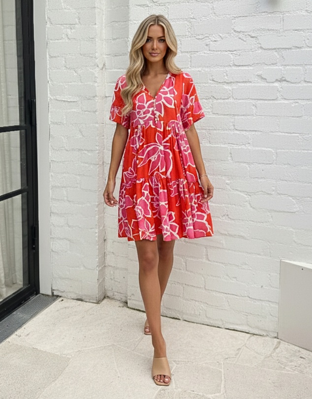 Esther & Co - Ophelia Dress - Red Multi