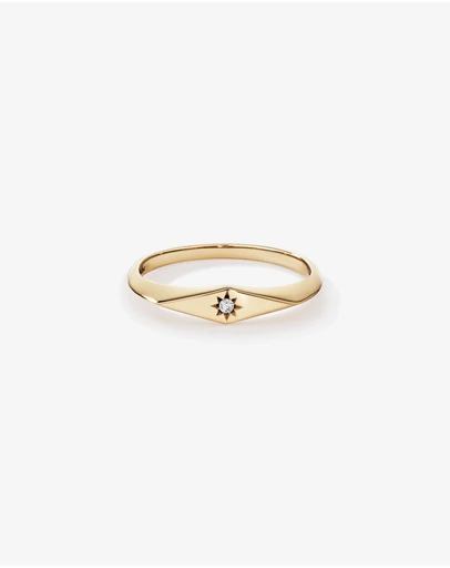 Michael Hill - Diamond Star Accent Narrow Signet Ring in 10kt Yellow Gold
