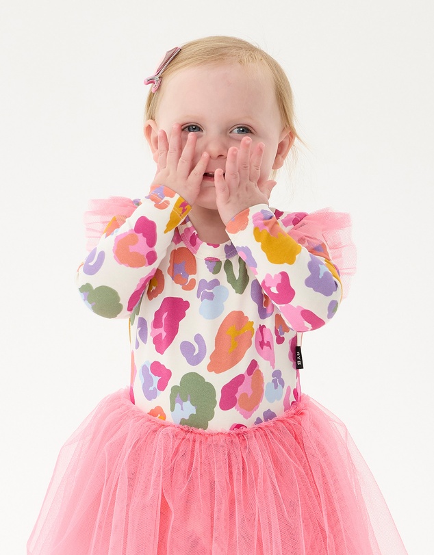 Rock Your Baby - Rainbow Leopard Circus Frill Bodysuit Dress