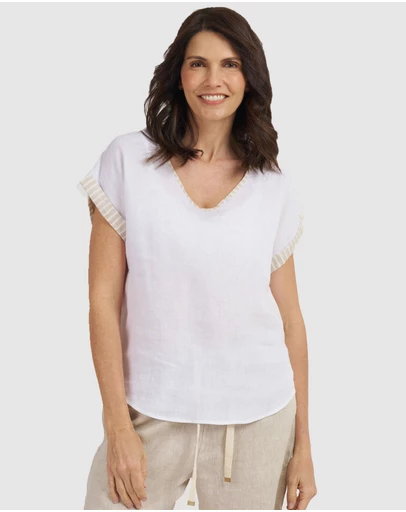 CAMIXA - Martina Linen V-Neck T-shirt