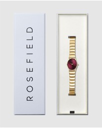 Rosefield - The Oval Burgundy Gold-Tone Half Moon Bracelet Watch