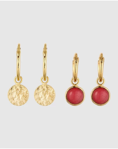 Elli Jewelry - Agate Circle Earring Set in Gold-Plated 925 Silver