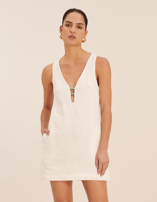 AERE - Fiora Linen Resin Trim Shift Dress