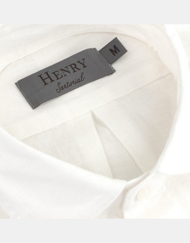 Henry Bucks - HENRY SARTORIAL Linen Classic Fit Short Sleeve Shirt WHITE