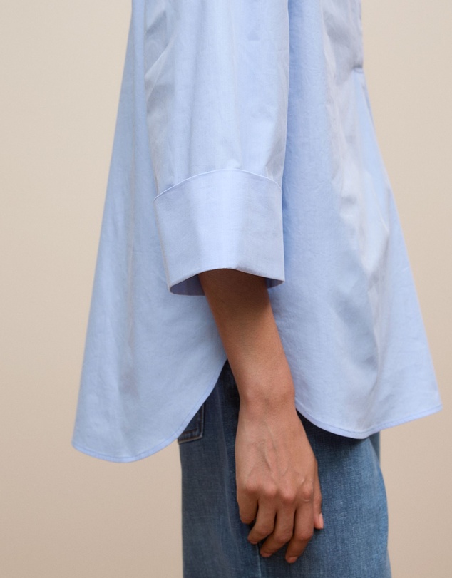 Trenery - Yarn Dyed Cotton Poplin Half Sleeve Shirt in Sky