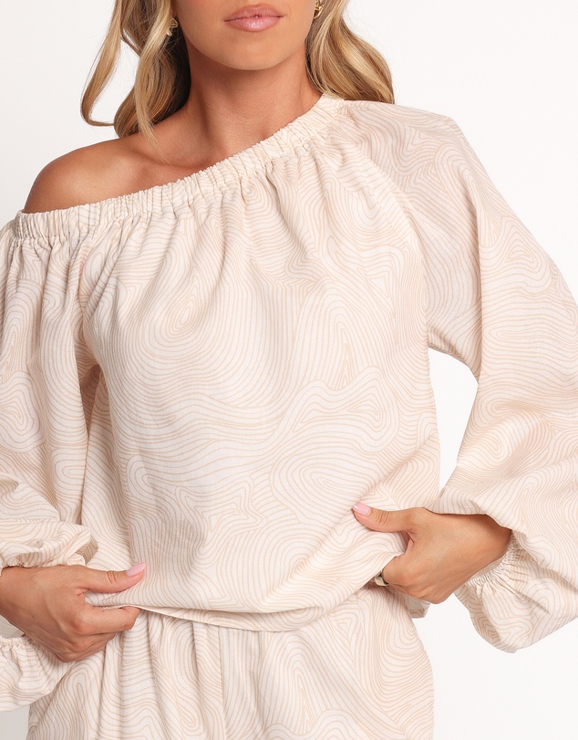 Petal & Pup - Zion Off Shoulder Long Sleeve Top - Tan Swirl