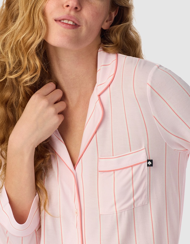 Kate Spade - Printed Modal Jersey Button Up 3/4 Sleeve Long Pyjama Set
