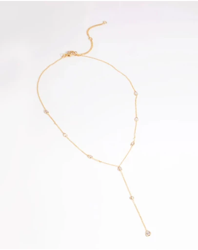 Lovisa - Gold Plated Cubic Zirconia Lariat Necklace
