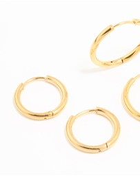 Lovisa - Waterproof Gold Plated Stainless Steel Thin Hoop Earrings 3-Pack