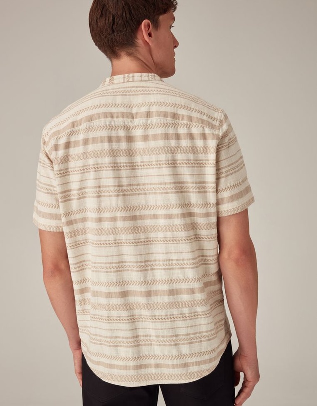 NEXT - Textured Stripe Short Sleeve Shirt With Grandad Collar