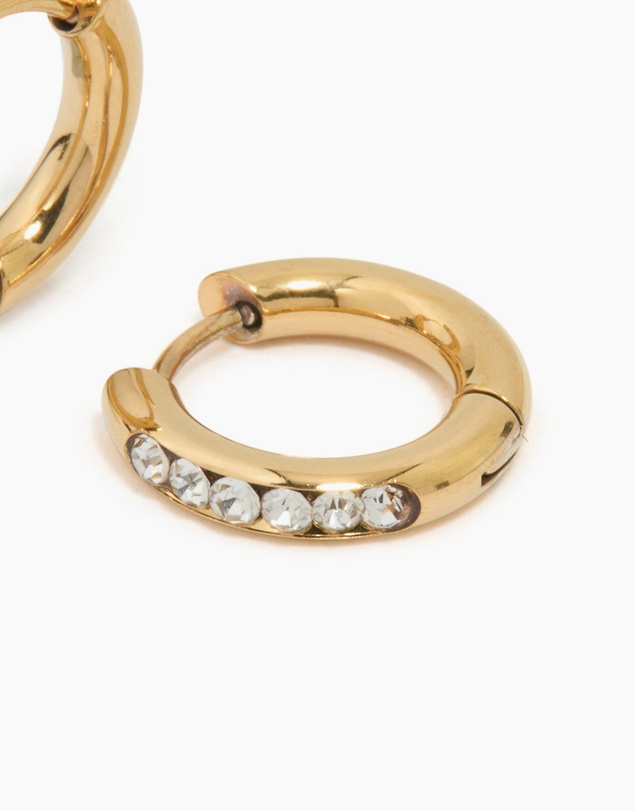 Lovisa - Waterproof Gold Plated Stainless Steel Round Diamante Clicker Hoop Earrings