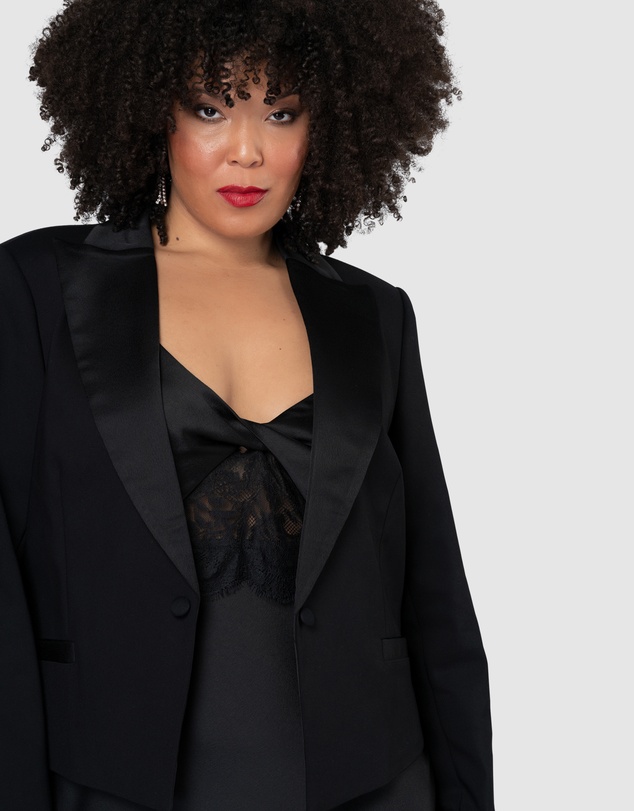 Pink Dusk by Curve Project - Her Satin Trim Crop Blazer
