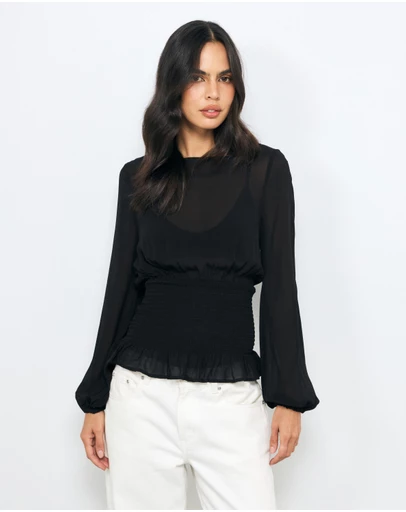 AERE - Balloon Sleeve Georgette Top