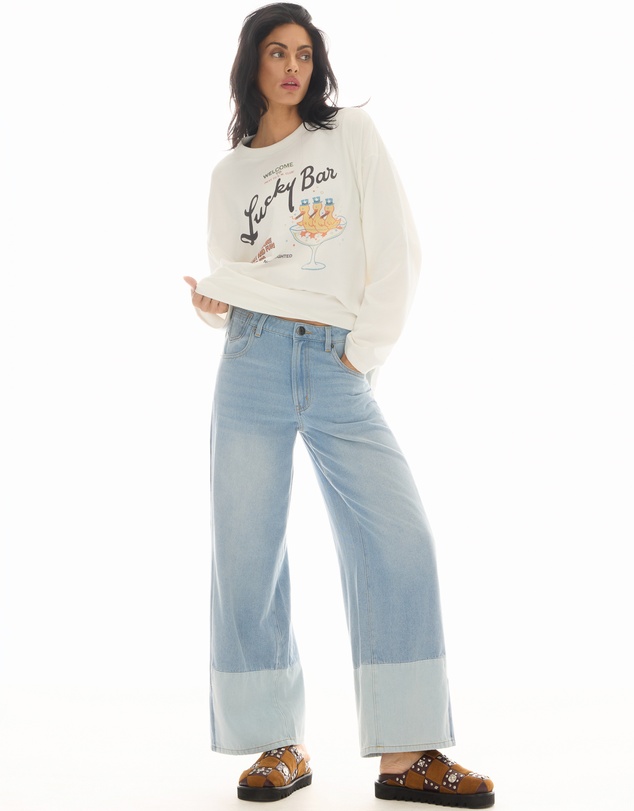 THE TALES - Farrah Wide Leg Patch-Worked Denim Jeans