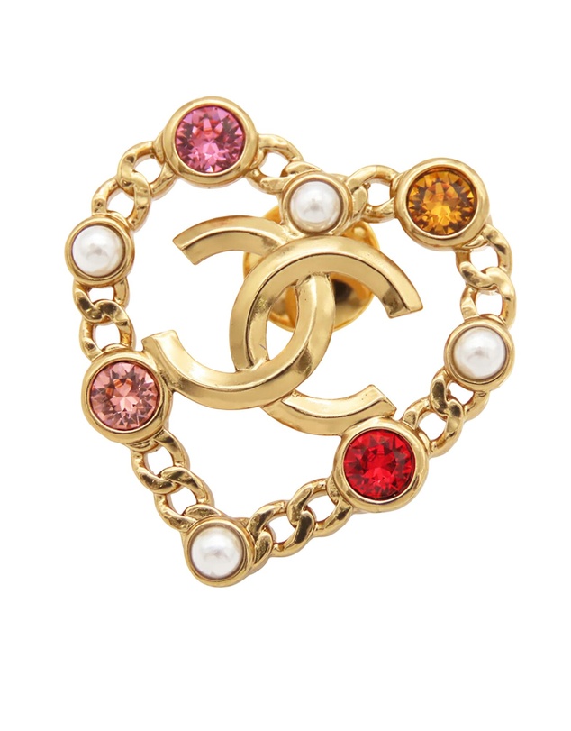 Pre-Loved by Azura Reborn - Pre-Loved CC Gold Plated Rhinestone Faux Pearl Heart Brooch