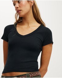 Cotton On - Goldie Rib V Neck Short Sleeve