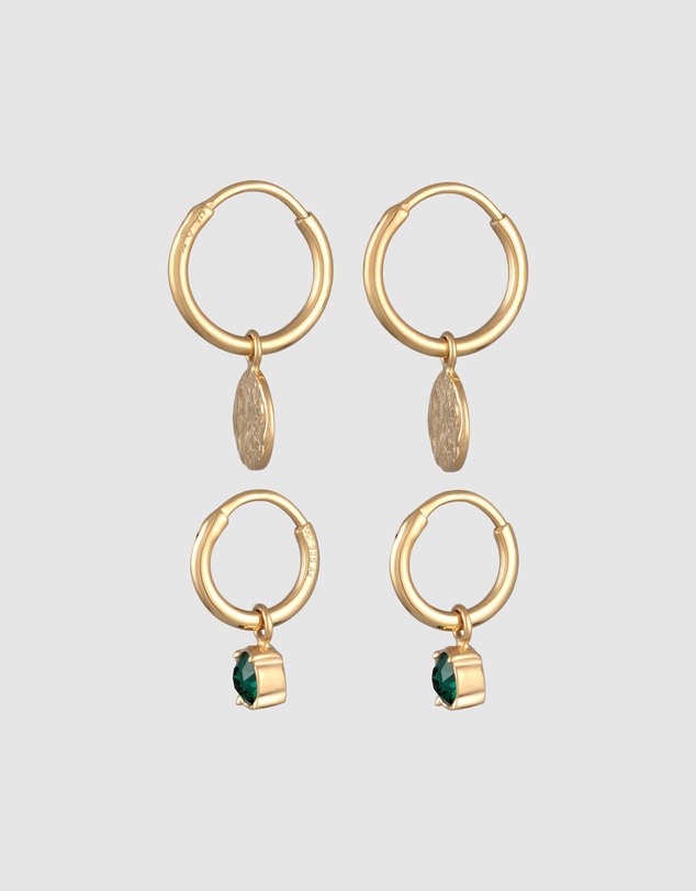 Elli Jewelry - Earrings Creoles Platelet Pendant Set with Crystal Green in 925 Sterling Silver