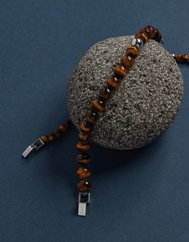 Najo - Atlas 10mm Tiger Eye & Steel Bracelet