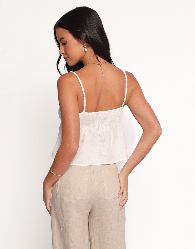 Petal & Pup - Rayma Tie Front Linen Top - White