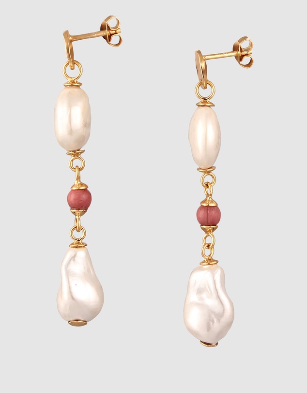 Elli Jewelry - Shell Pearl Round Charm Stud Earrings in Gold-Plated 925 Silver