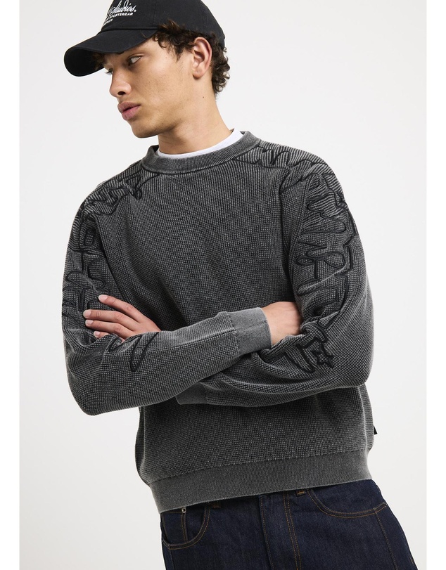 Black Noise White Rain - Scrawl Waffle Knit Jumper