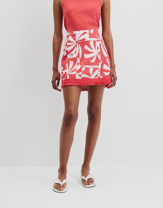 Country Road - Organically Grown Linen Print Fray Mini Skirt