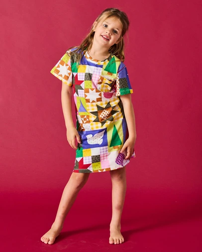 Kip&Co - Christmas Patchwork Organic Cotton Short Sleeve Nighties - Babies-Teens
