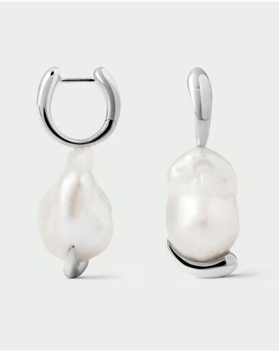 PDPAOLA - Pearl Mist Silver Hoops