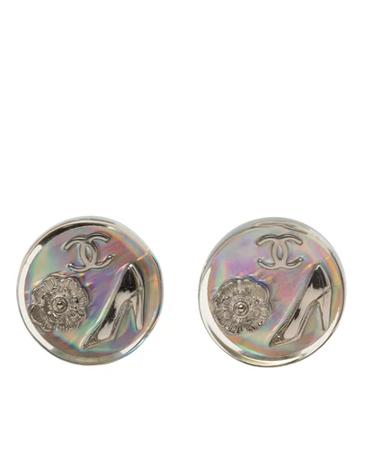 Pre-Loved by Azura Reborn - Pre-Loved CC Resin Holographic Camellia Round Clip On Earrings