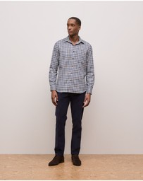 Trenery - Brushed Cotton Multi Check Shirt in Steel Blue