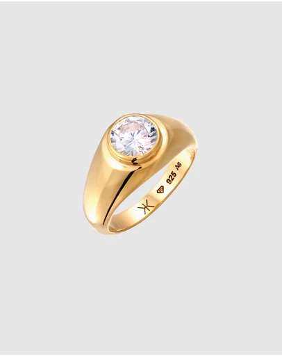 Kuzzoi - ICONIC EXCLUSIVE - Zirconia Dome Signet Ring in Gold-Plated 925 Silver
