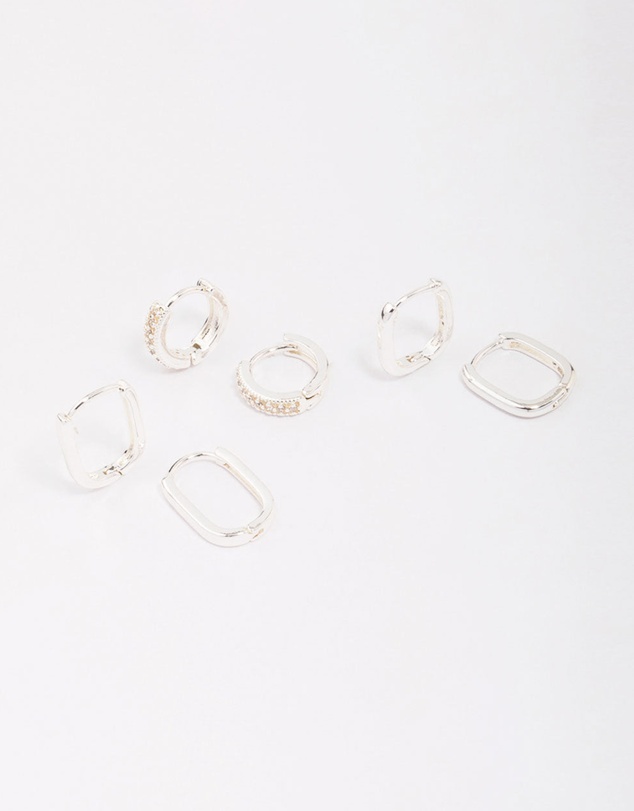 Lovisa - Silver Plated Brass Clean Pave Earring 3-Pack