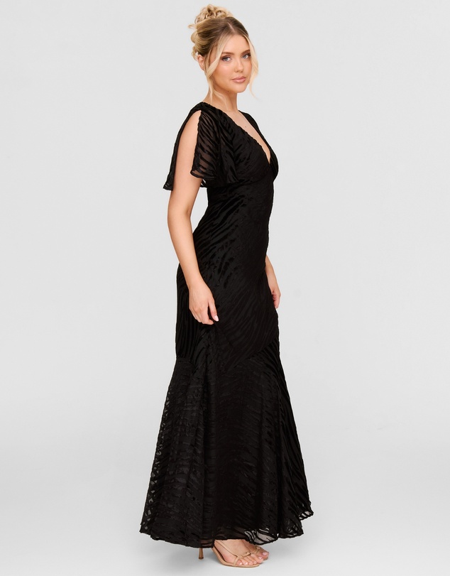 Six Stories - Animal Devore Flutter Sleeve Maxi Dress