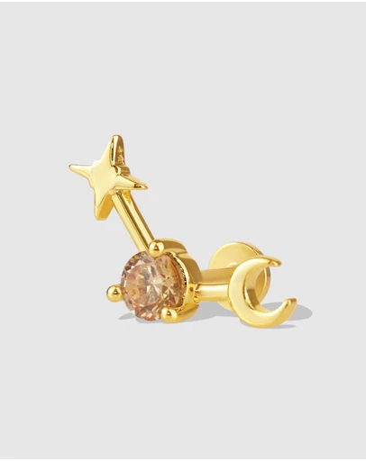 Wanderlust + Co - Birthstone Constellation Gold Flat Back Earring - Nov