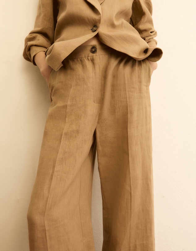 Emme - Ecru Linen Tailored Trousers