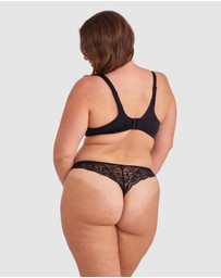 Bras N Things - Smooth Comfort Lace V String Knicker - Black/ Black