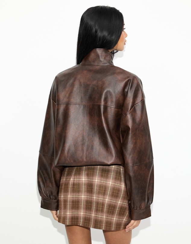 Dazie - Cool Nights Oversized Funnel Leather Look Jacket