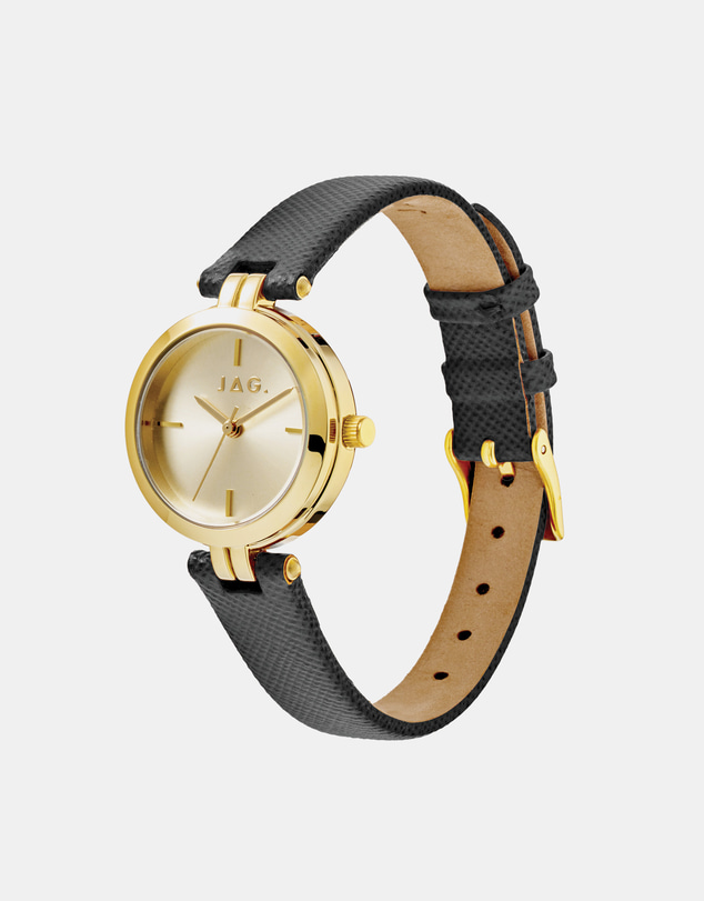 Jag - Freya Womens Gold Dial 27mm Black Strap Watch