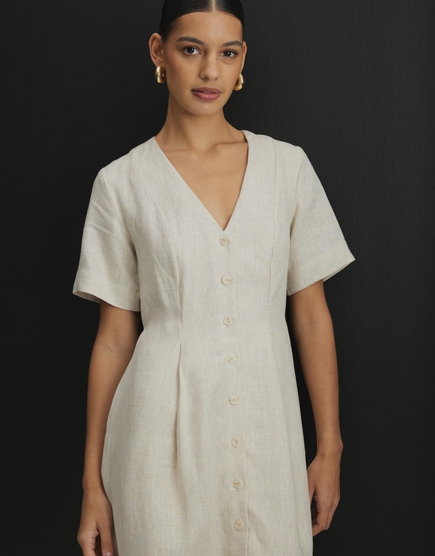AERE - Camille Linen Button Down Midi Dress