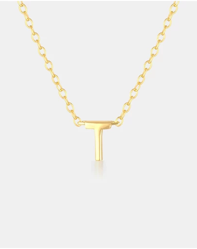 The Silver Collective - Petite A-Z Letter Necklace - T