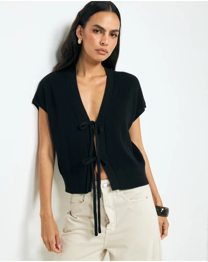 AERE - Ava Organic Cotton Tie Front Top