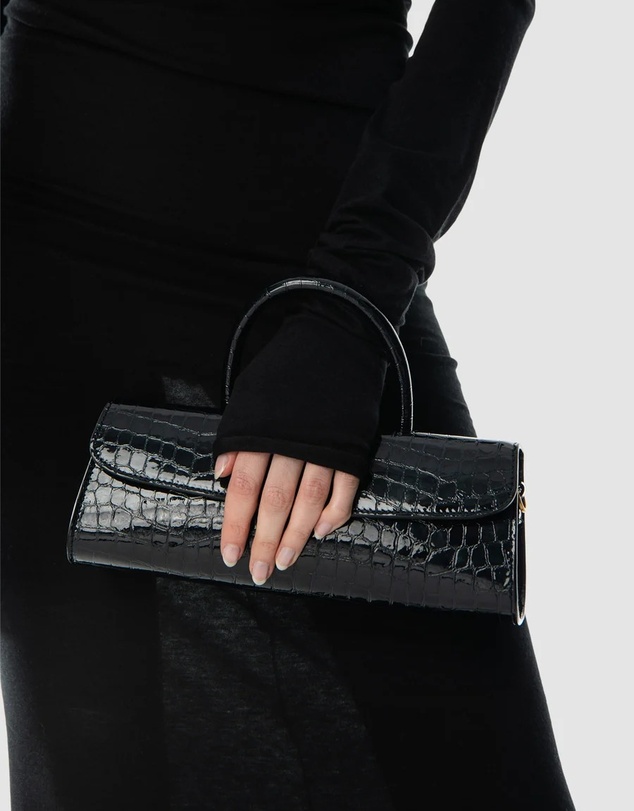 By Far - Mini Longa Croco Embossed Leather Bag