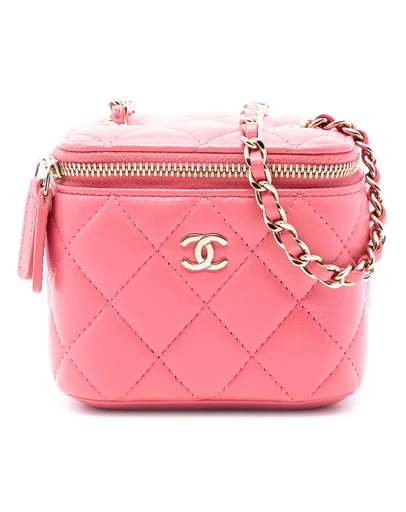 Pre-Loved by Azura Reborn - Pre-Loved Mini Quilted Lambskin Top Handle Vanity Case With Chain