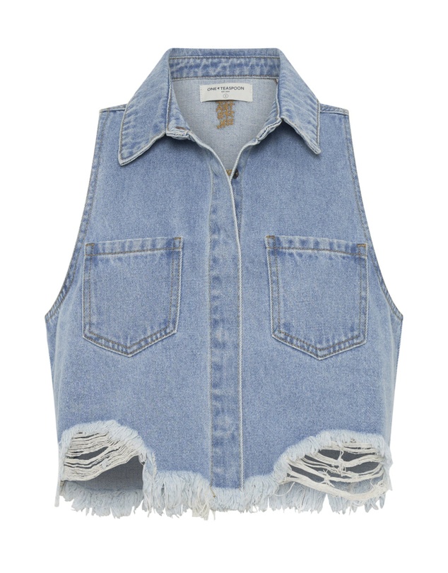 ONE TEASPOON - Bolt Blue Cropped Braxton Top